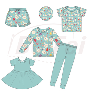 Pyjamas pour bébés garçons et filles, vêtements pour enfants, en bambou biologique, à manches courtes, imprimé Pâques décontracté, personnalisés en usine, vente en gros - Product Image 4