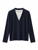Pull en tricot coréen pour femme, style faux deux pièces, col rabattu, coton et acrylique, manches longues, collection automne