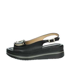 Sandales compensées pour femme Valleverde V32104 en cuir noir style plateforme - Product Image 1