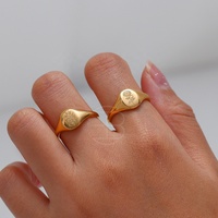 Bague signet personnalisée gravée anti-ternissement en acier inoxydable, bague fleur, ensemble de bijoux plaqué or 2022