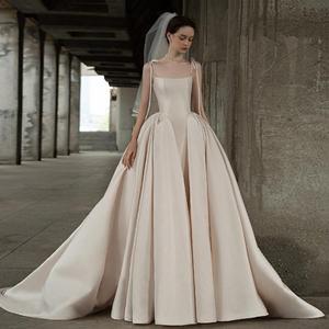 Halter Satin Wedding Dress Ball Gown Natural Waist Vintage Style <b>Floor</b> Length Trailing - Product Image 3