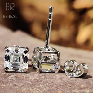Pendientes de Diamantes Cultivados en Laboratorio con Corte Asscher Personalizado, Venta Directa de Fábrica, Oro Blanco, Plata 925, Joyería Fina - Product Image 2