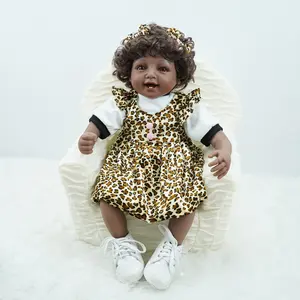 张开嘴的婴儿微笑精致重生娃娃非洲裔美国黑人女孩22英寸爆炸头发乙烯基娃娃