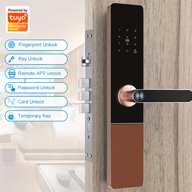 Privacy Security Tuya App Multi-Language Smart Biometric Fingerprint Digital Door Lock with Cloud Storage for Aluminum Doors