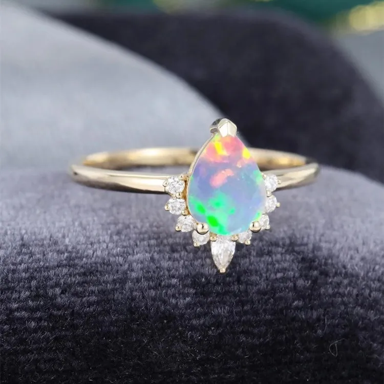 Vintage Opal Ring Crown Promise Anniversary Gift October Birthstone Rings