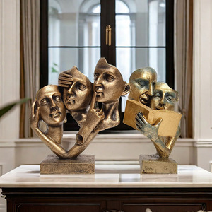 Estatua de Resina de Rostro Humano Simple, Figuritas Modernas de <span class=keywords><strong>Silencio</strong></span> Es Dorado, Adorno de Arte Decorativo para el Hogar, Venta al por Mayor - Product Image 1