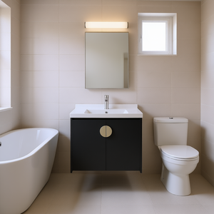 Bathroom Vanity 28 Inch With Ceramic Sink Soft Close Doors Minimalist Wall Mounted Dark Finish - Product Image 2