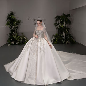 GT166 Strapless Sweetheart Neckline Ball Gown Wedding Dress Long Sleeves <b>Sequined</b> Embroidery Chapel Train Modern Customizable - Product Image 4