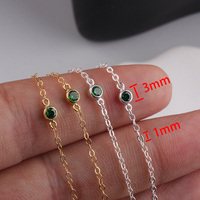 Chaîne de câble personnalisée en or 14 carats de 1.5mm avec lunette à bulles vertes de 3mm en zircon pour la fabrication de bijoux de collier et bracelet à faire soi-même