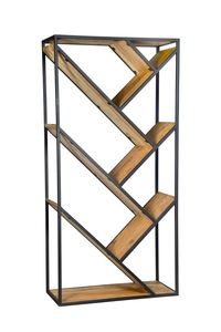 Estantería de hierro/natural con diseño en zigzag, color negro, de tubo metálico/natural, madera de mango, precio al por mayor, colección de muebles - Product Image 3