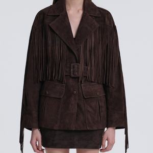 Chaqueta Bomber de Gamuza Vintage de Lujo Estilo Western Personalizada para Mujer, Abrigo Vaquero Marrón para Dama - Product Image 1