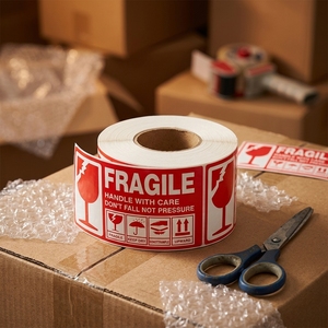 Autocollants en papier fragile personnalisés <span class=keywords><strong>Antac</strong></span> avec code-barres pour l'expédition, autocollants imperméables de forme ronde, impression couleur, étiquettes d'emballage - Product Image 1