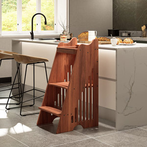 Tour d'apprentissage en <span class=keywords><strong>bois</strong></span> pour enfants avec barrière de sécurité, tabouret d'apprentissage de cuisine, tour d'aide à l'auto-mandation - Product Image 1