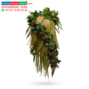 Artificial Hanging Decorative Basket with Green Foliage and Floral Arrangement for Home Balcony <b>Wall</b> Garden <b>Decor</b> - Product Image 6