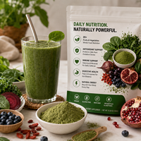 Campuran Super Antioksidan Hijau & Merah Kustom, Bubuk Superfood Vegan Dengan Probiotik & Enzim Pencernaan untuk Nutrisi Harian