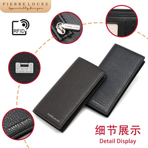 Pierre Loues <b>Long</b> Leather <b>Wallet</b> Men RFID Blocking Large Capacity Everyday Use Deep Coffee Color - Product Image 5