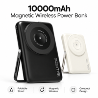 Chargeur portable magnétique 10000mAh avec charge sans fil, support pliable, cordon USB-C intégré, charge rapide 20W PD, batterie externe