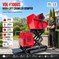 Mini-dumper à chenilles VOL-F1000S avec moteur 13,5 CV, capacité de charge de 1000 kg, pour travaux de construction, agriculture et jardinage