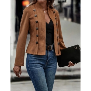 Nouveau manteau pour femme en velours de daim à double boutonnage, couleur unie rétro, manches longues, tendance - Product Image 4