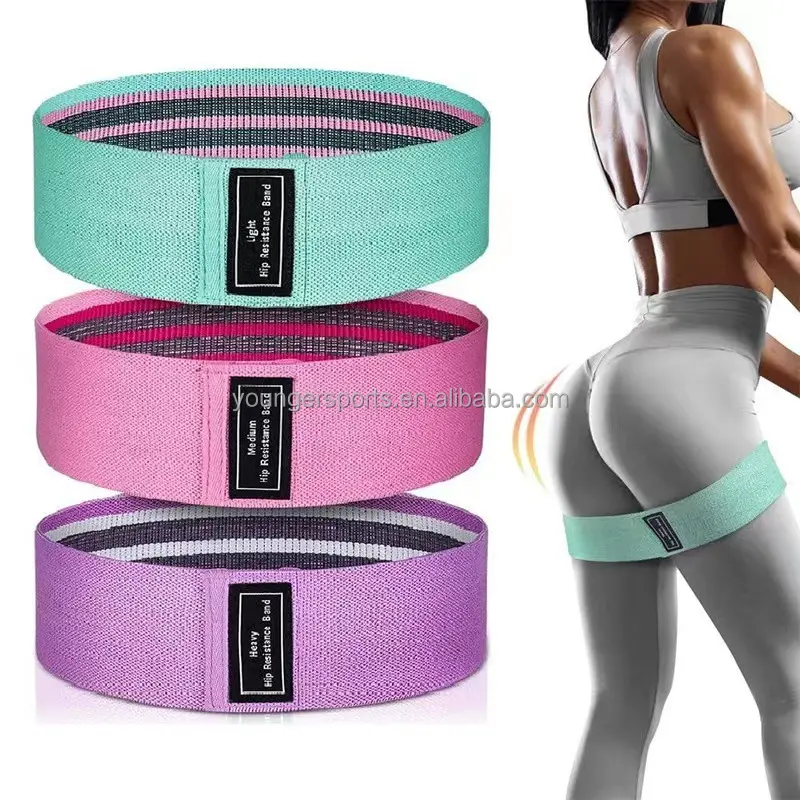 Customized logo spandex hip resistance exercise band set of 3 glutes fabric booty bands