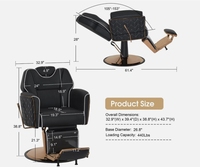 Chaise de barbier noire antique avec piston hydraulique à base dorée pour chaises de barbier Chaises inclinables de salon de beauté