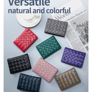 Porte-cartes de visite en cuir véritable tressé à fil court, unisexe, haute qualité, pour cartes de crédit - Product Image 6