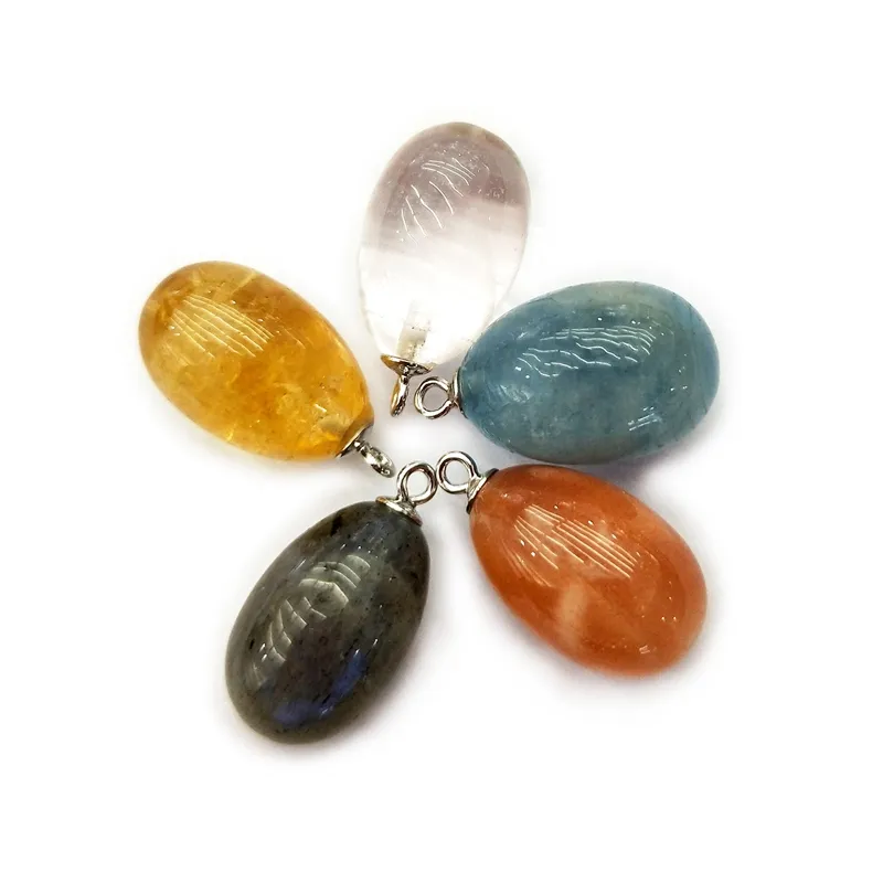 natural tiny ball gemstone pendant 925 sterling silver cap charms oval egg shape citrine quartz stone labradorite