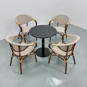 Juego de Comedor <span class=keywords><strong>Paris</strong></span> Bistro con Sillas de Ratán Tejido, Mesa Redonda de Metal Negra y 4 Sillones de Ratán, Muebles de Exterior para Hotel, Patio o Cafetería - Product Image 5