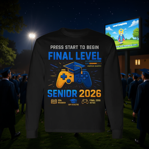 T-shirt a maniche lunghe Senior 2026 Gamer con stampa digitale girocollo unisex, design per la laurea di livello finale - Product Image 2
