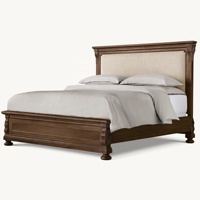 Lit en chêne massif de style RH haut de gamme avec pied de lit bas, cadre de lit de luxe sculpté à la main pour chambre principale, lit français traditionnel orné