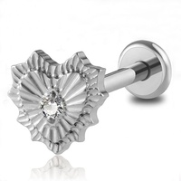 Piercing en Titane ASTM F136 16G à Vis à Filetage Interne, Motif Cœur, pour Labret, Lobe d'Oreille, Cartilage, Bijoux de Corps