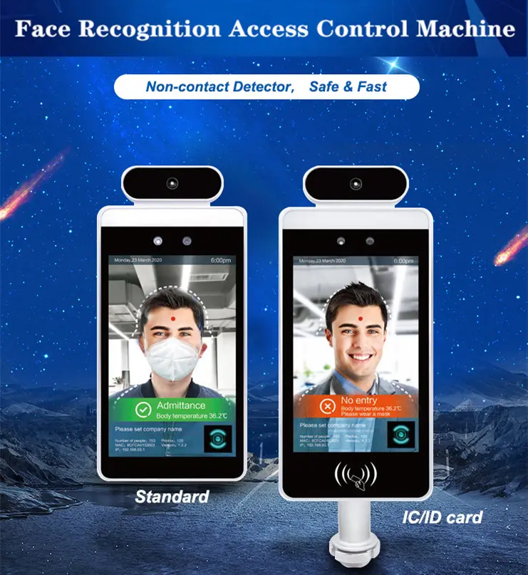 Dispositivo de medición de temperatura corporal, escáner de reconocimiento facial por inteligencia artificial para Control de acceso, compatible con varios idiomas