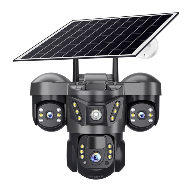 Triple Lens Camera 4G Solar Night Vision CCTV Security Camera PIR Humanoid Tracking 6mp PTZ Wireless Camera