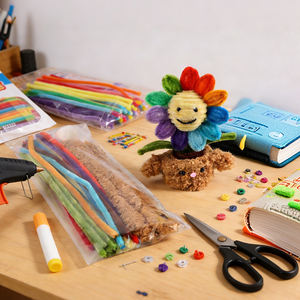 Kit de bricolage en peluche de corail avec nettoyeur de tuyaux en peluche de couleur unie, <span class=keywords><strong>visage</strong></span> souriant de tournesol avec centre arc-en-ciel - Product Image 2