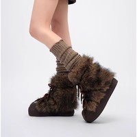 Bottes de neige mi-mollet WITHCOCO pour femme, en nubuck, à semelle épaisse, légères, chaudes, durables, avec fourrure artificielle et semelle extérieure en caoutchouc