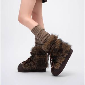 Sepatu Bot Salju Nubuck Bersol Tebal Setengah Betis WITHCOCO untuk Wanita, Ringan, Hangat, Tahan Lama, Berbulu Buatan untuk Musim Dingin - Product Image 3