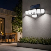 Lampe murale de sécurité solaire IP44 à 6 têtes, 370 LED, détecteur de mouvement PIR, éclairage extérieur avec télécommande