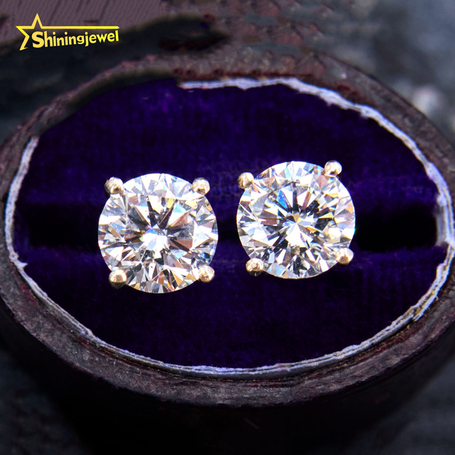 Sterling Silver Diamond Stud Earrings 14K White Gold Screw Back Pass Diamond Tester Certified Round Moissanite Stud Earrings