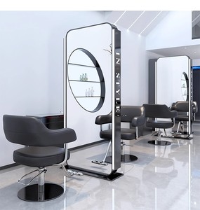 Miroir de salon LED double face moderne en acier inoxydable, miroir de barbier sur pied pleine longueur avec logo personnalisé - Product Image 6