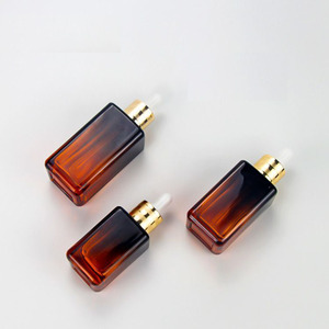 Botella de vidrio con cuentagotas, botella de vidrio con gradiente cuadrado ámbar de 50ml, 70ml, 100ml, con gotero blanco - Product Image 3