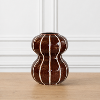 Vase à fleurs en céramique moderne, marron rayé, double gourde sculpturale, pour table, console, décoration intérieure