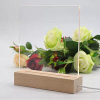 Tableau mémo acrylique LED 3D DIY acrylique vierge avec base en bois rectangulaire lampe veilleuse Base en bois avec stylo effaçable