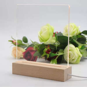 แผ่นบันทึกข้อความอะคริลิคสำหรับเขียน3D แบบทำมือพร้อมฐานไม้สี่เหลี่ยมผืนผ้าโคมไฟกลางคืนฐานไม้พร้อมปากกาลบได้ - Product Image 3