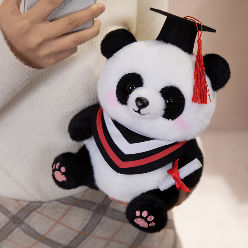 Cochecito De Madera Y Peluche Panda Con Bufanda De Doctor – Regalo De Graduación Original Y Decoración Temática