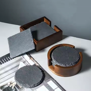 Slate <strong>Coasters</strong> with Rough Edges Black Blank Tea <strong>Coasters</strong> <strong>Heat</strong> Resistant Square <strong>Coaster</strong> for Drinks Coffee with Wood Stand - Product Image 6