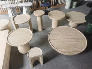 Mesa auxiliar de sala de estar minimalista moderna personalizada mesa auxiliar pequeña de travertino mesa de centro redonda de mármol - Product Image 3