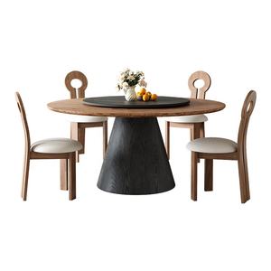 Table à manger ronde vintage en <span class=keywords><strong>bois</strong></span> avec plateau tournant en dalle de roche, design minimaliste antique, mobilier de salle à manger pour petits appartements - Product Image 5