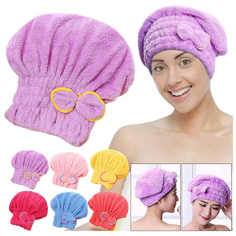 High Quality Super Absorbent Fast Reusable Elastic Microfiber Bath Spa Head Cap Turban Wrap Hair Dryer Towel