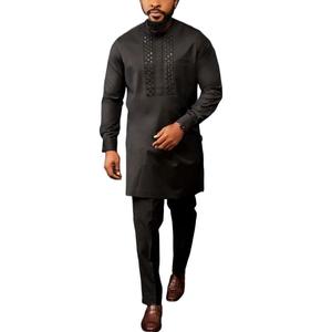 Completo da Sposo Musulmano Africano Personalizzato, Set 2 Pezzi: Top a Maniche Lunghe con Collo a Girocollo e Pantaloni, <span class=keywords><strong>Abbigliamento</strong></span> Etnico Versatile per lo Sposo - Product Image 2