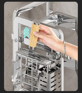 Étagère d'angle multi-niveaux en acier inoxydable pour épices avec crochets, support pour ustensiles et planche à découper pour l'organisation des armoires de cuisine - Product Image 5